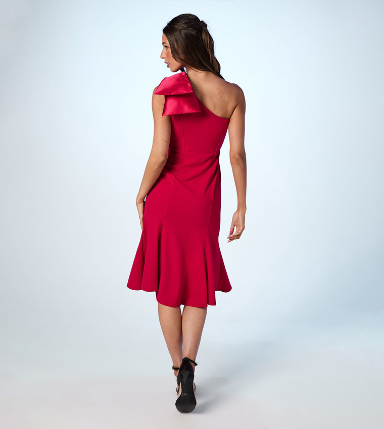 Bow One Shoulder Midi Dress