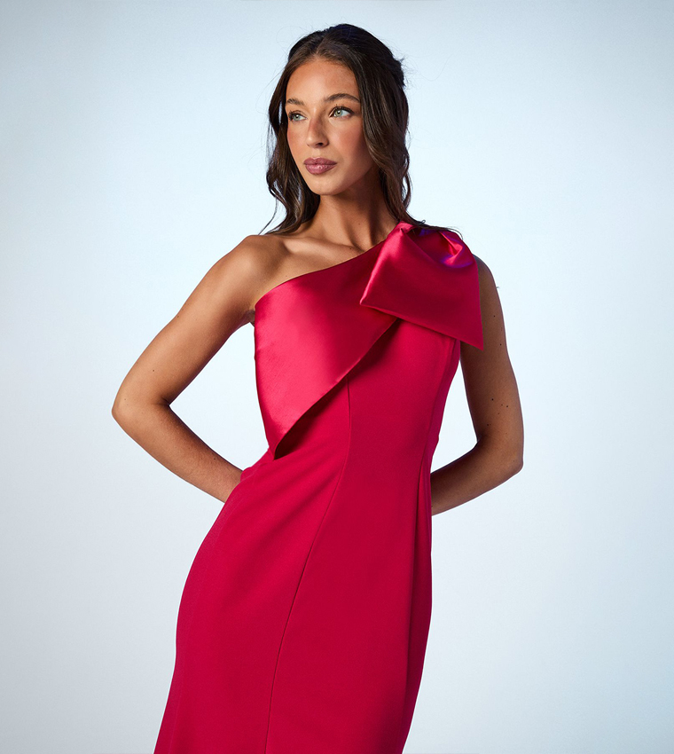 Bow One Shoulder Midi Dress