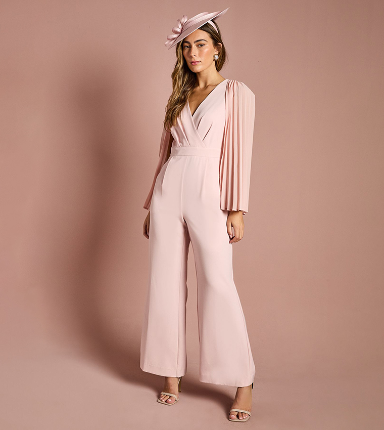 Buy Coast V Neck Pleated Long Sleeves Jumpsuit In Pink 6thStreet UAE