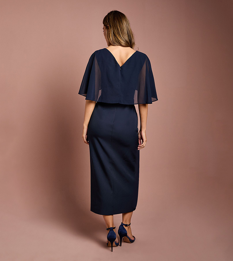 Buy Coast Chiffon Cape Pencil Dress In Navy | 6thStreet Oman