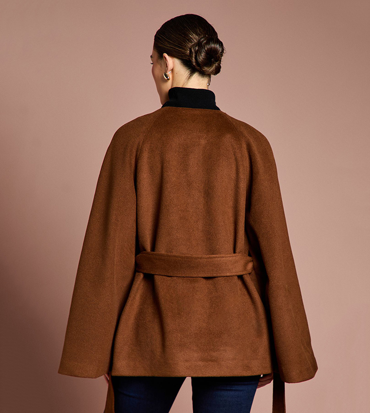 Belted Cape Sleeves Coat