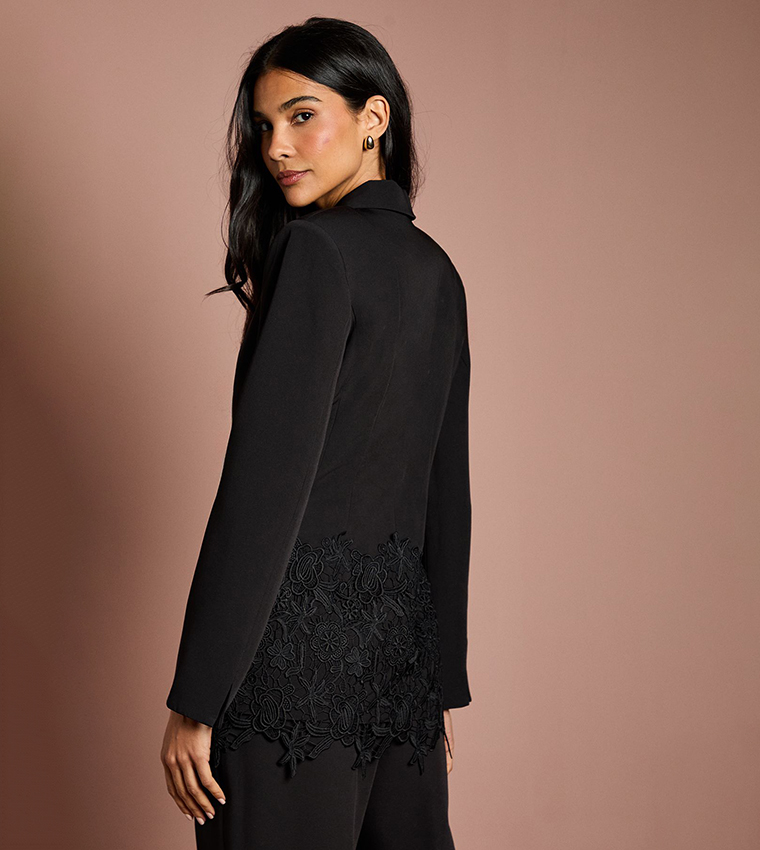Single Breasted Lace Trim Fitted Blazer