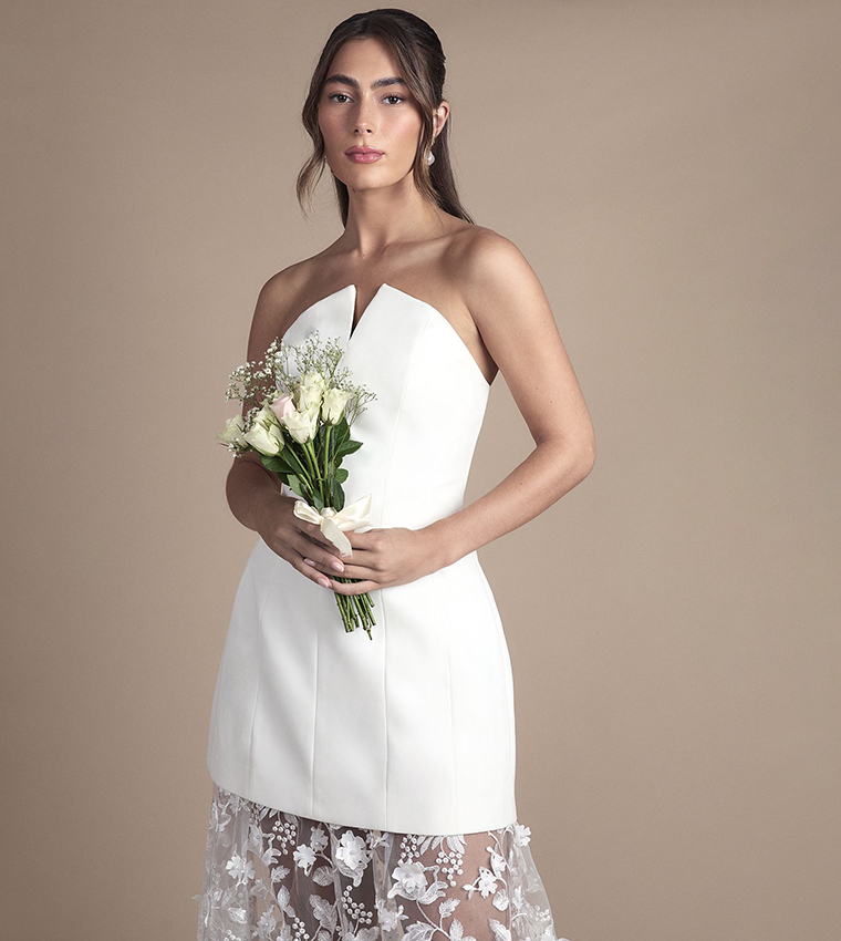 Structured Strapless Mini Wedding Dress