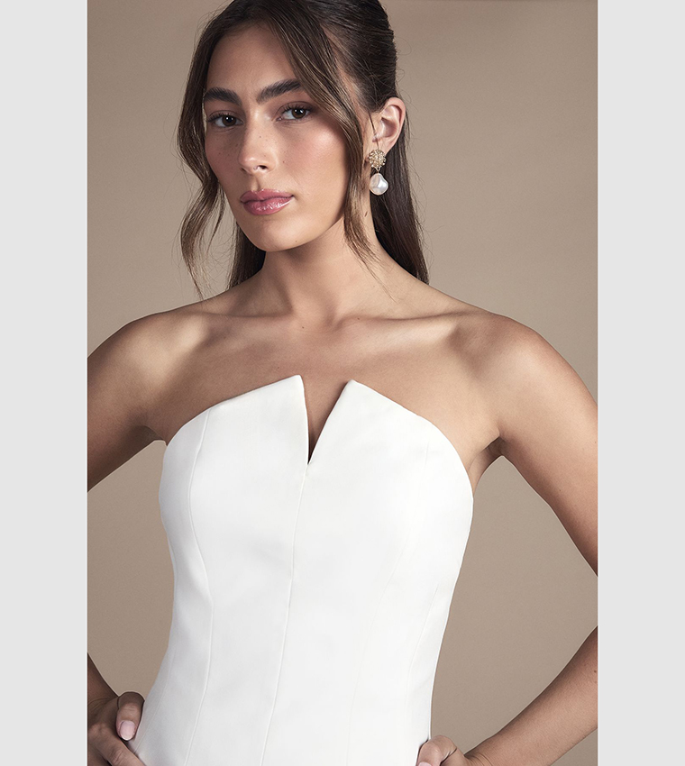Structured Strapless Mini Wedding Dress