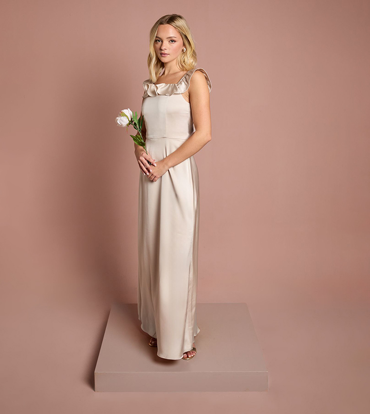 Teen Coast Ruffle Strap Satin Bridesmaid Dress