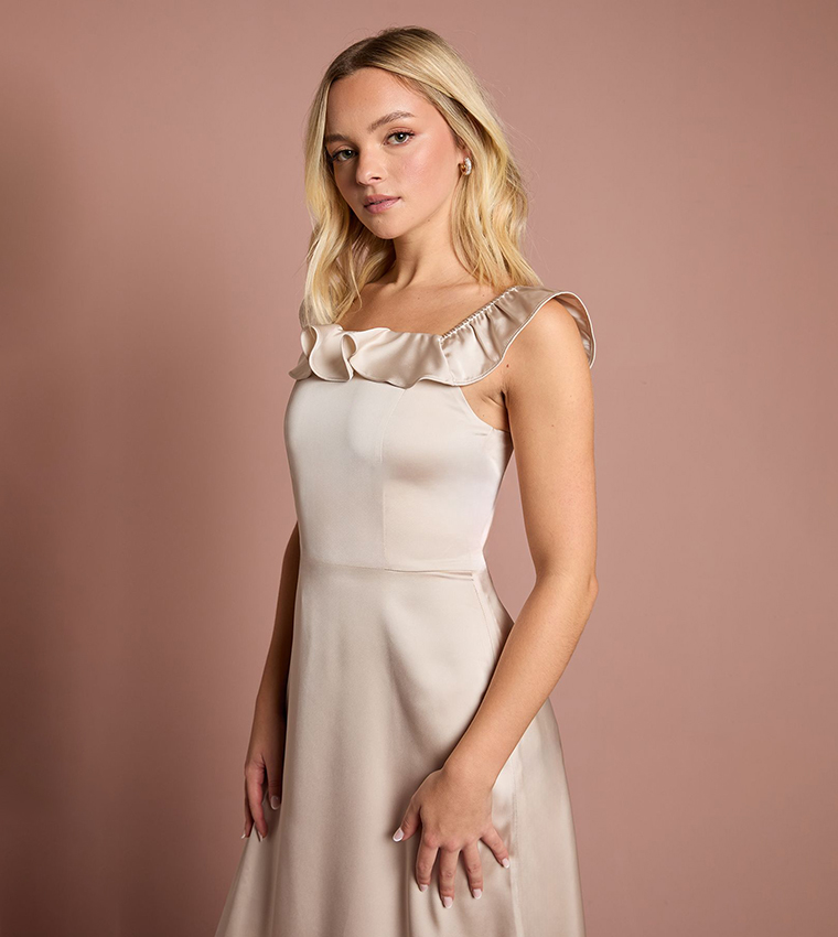 Teen Coast Ruffle Strap Satin Bridesmaid Dress