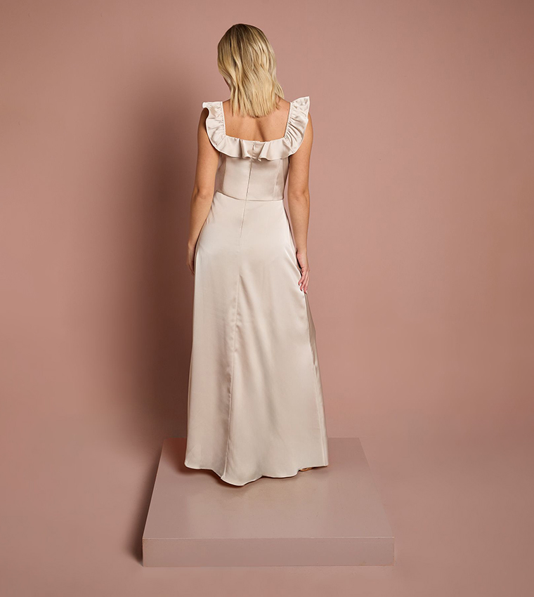 Teen Coast Ruffle Strap Satin Bridesmaid Dress