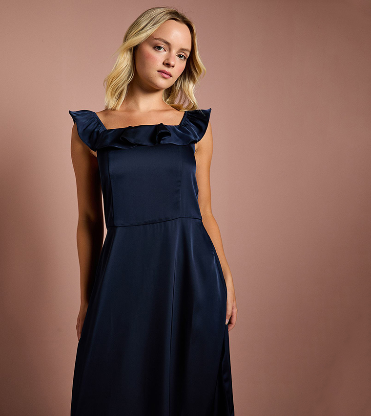 Teen Coast Ruffle Strap Satin Bridesmaid Maxi Dress