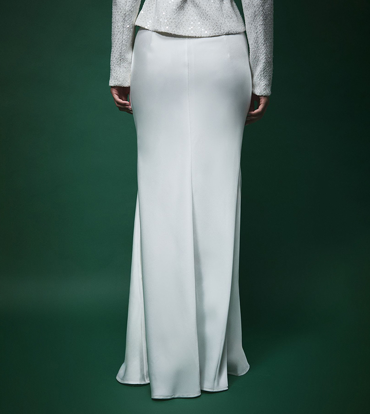 Lisa Tan Satin Bias Cut Maxi Skirt