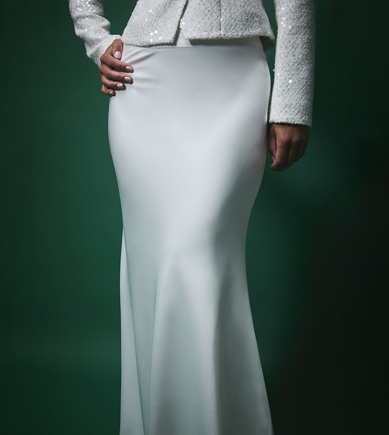 Lisa Tan Satin Bias Cut Maxi Skirt