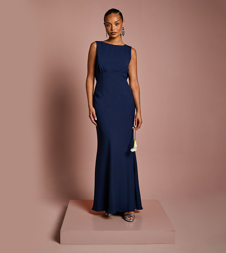 Petite Sleeveless Cowl Back Maxi Bridesmaid Dress