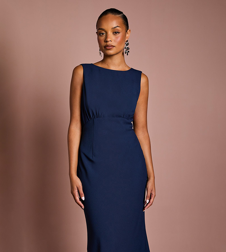 Petite Sleeveless Cowl Back Maxi Bridesmaid Dress