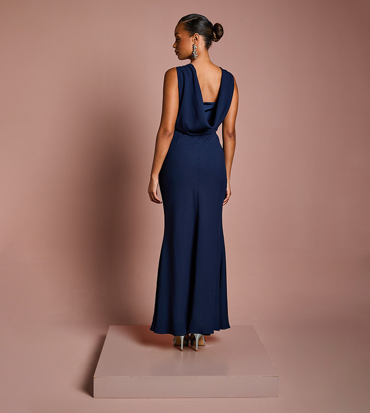 Petite Sleeveless Cowl Back Maxi Bridesmaid Dress