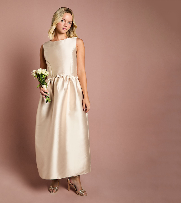 coast champagne dress Women's Tailored Pleat Skirt Midi Dress, Champagne
