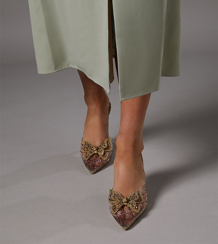 Queenie Diamante Butterfly Pointed Toe Slingback Pumps