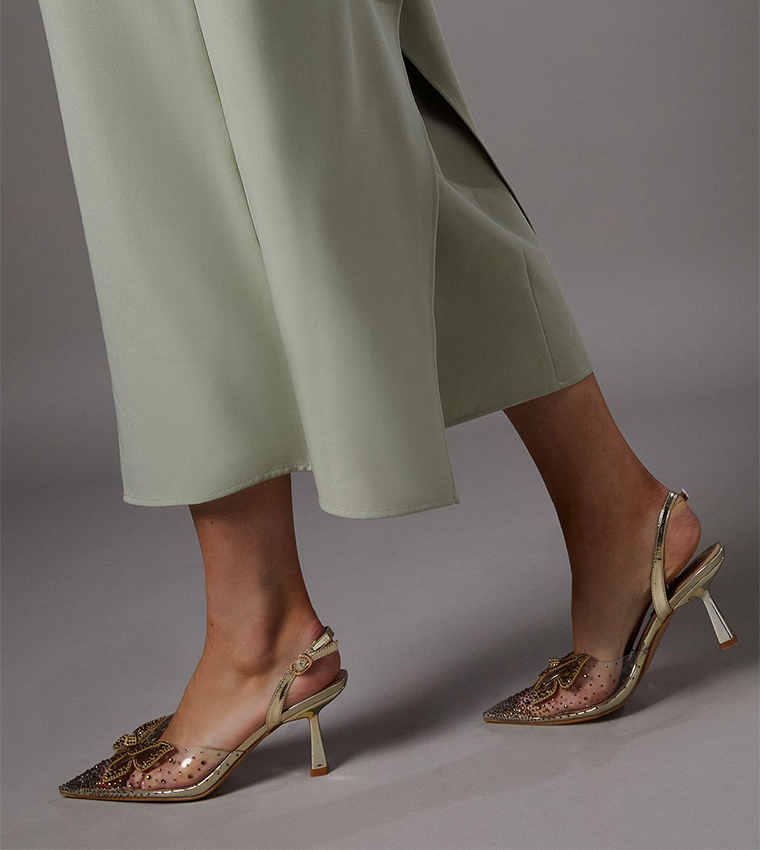 Queenie Diamante Butterfly Pointed Toe Slingback Pumps