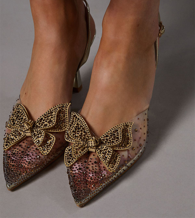 Queenie Diamante Butterfly Pointed Toe Slingback Pumps