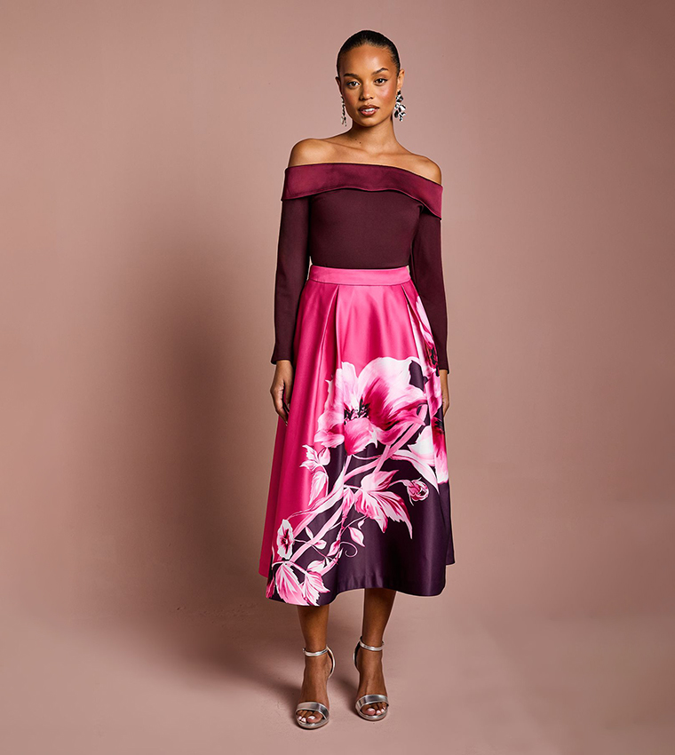 Satin Skirt Red Midi Skirt Xl Buy Coast Petite Placement Print