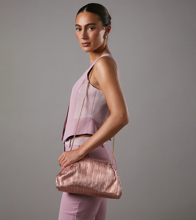 Oak Metallic Ruched Clutch Bag