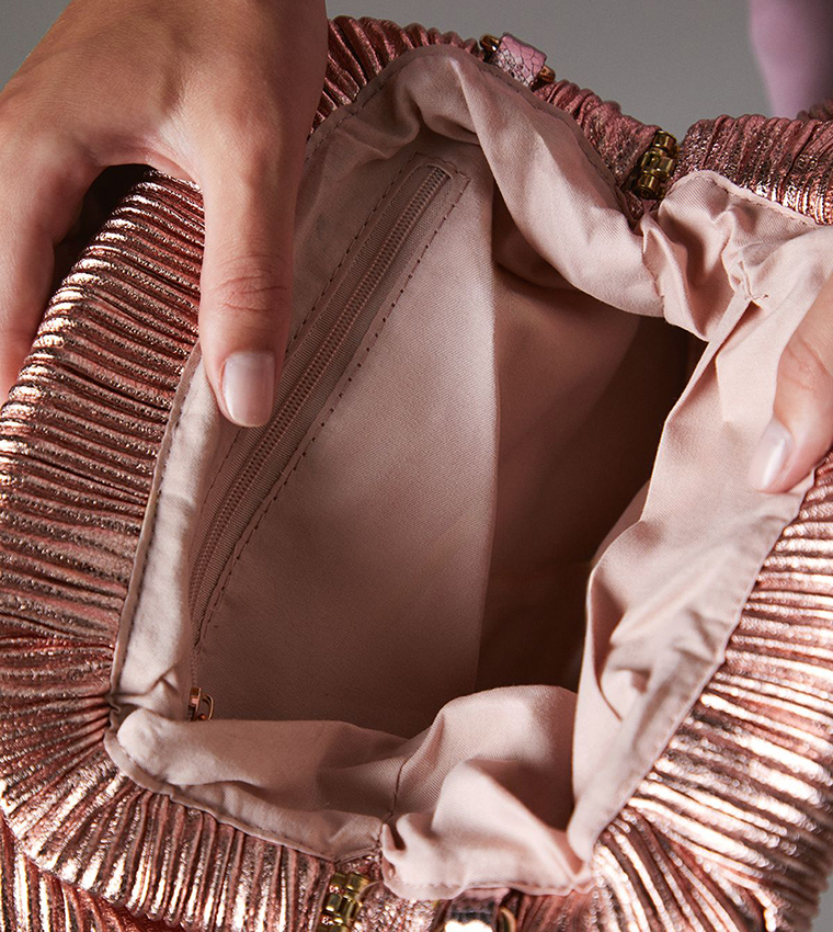 Oak Metallic Ruched Clutch Bag