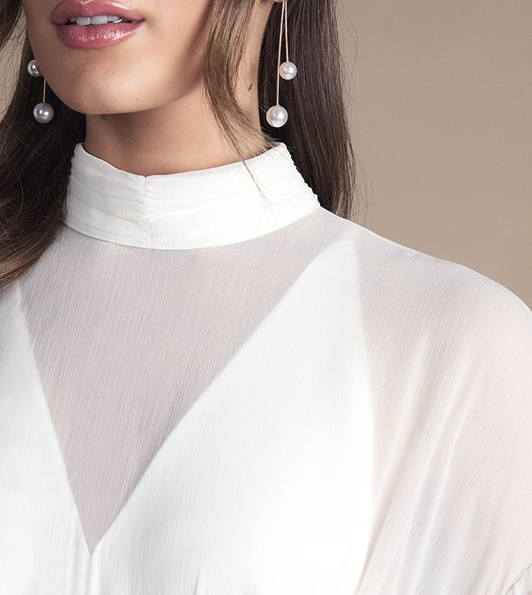 فستان ماكسي بكم طويل 