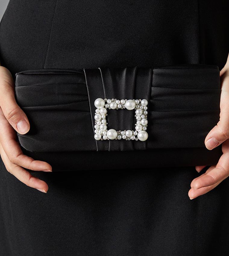 Mandolin Satin Pearl Brooch Clutch Bag