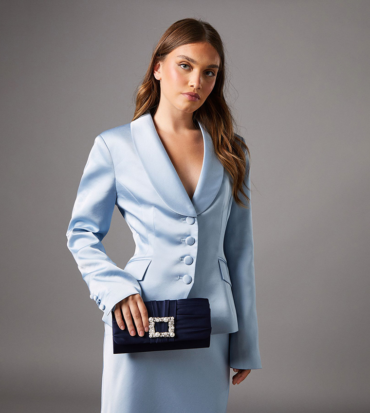 Mandolin Satin Pearl Brooch Clutch Bag