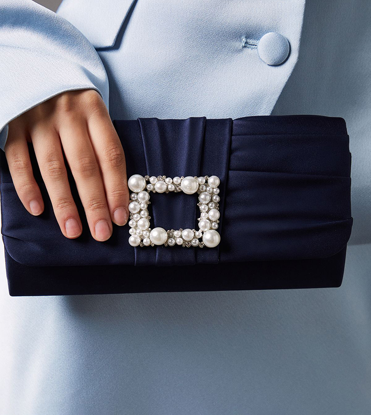 Mandolin Satin Pearl Brooch Clutch Bag