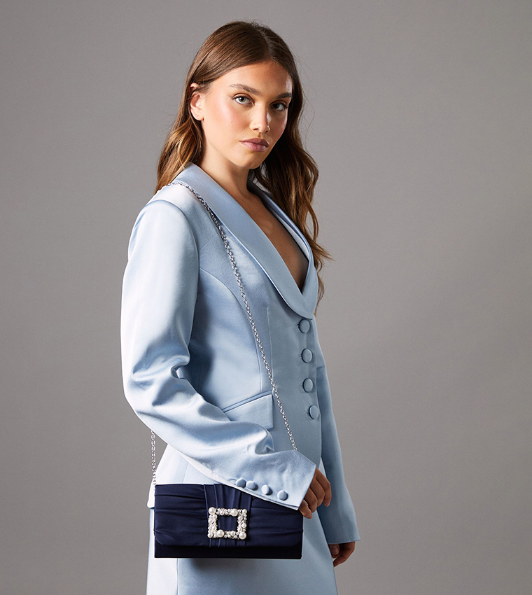 Mandolin Satin Pearl Brooch Clutch Bag