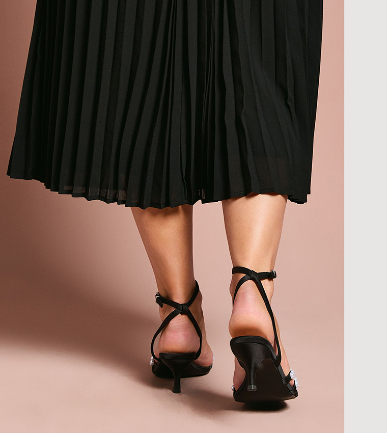 Kansas Satin Pearl Detail Kitten Heel Sandals