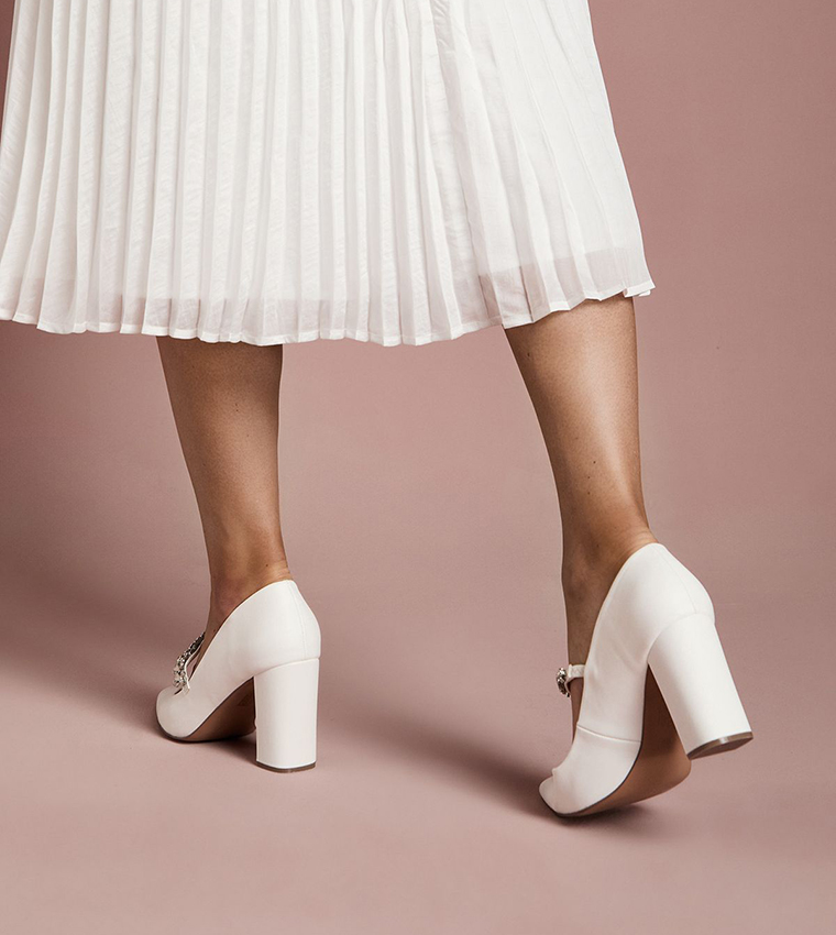 Bridal Kandy Faux Leather Embellished Block Heel Mary Jane Pumps