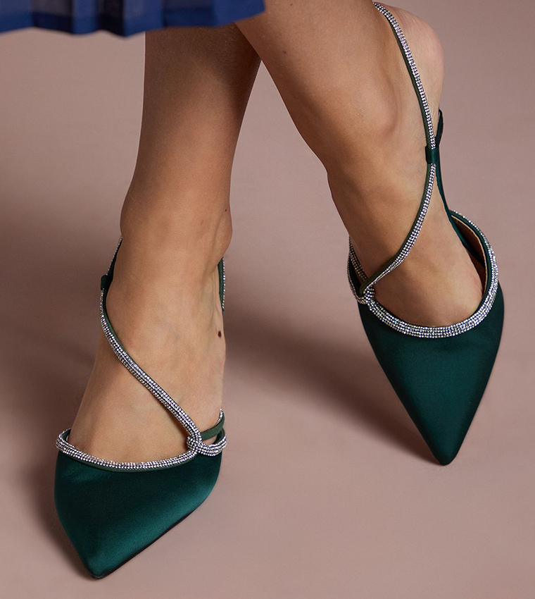 Kimmie Satin Diamante Asymmetric Strap Stiletto Heel Pumps