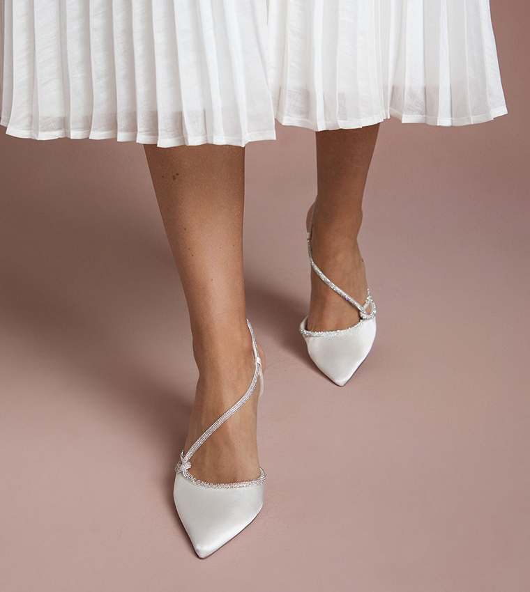 Bridal Kimmie Diamante Asymmetric Strap Stiletto Heel Pumps