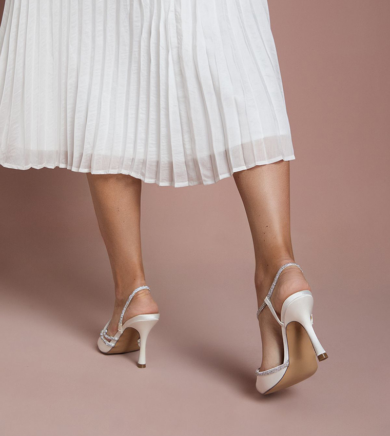 Bridal Kimmie Diamante Asymmetric Strap Stiletto Heel Pumps