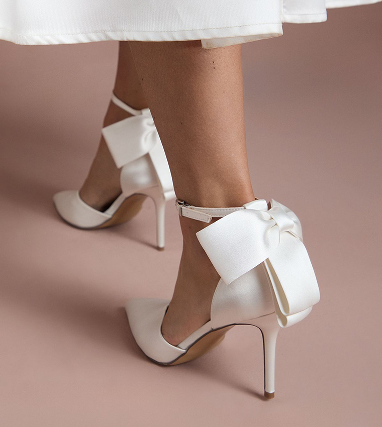 Bridal Kittie Satin Back Bow Stiletto Heel Pumps