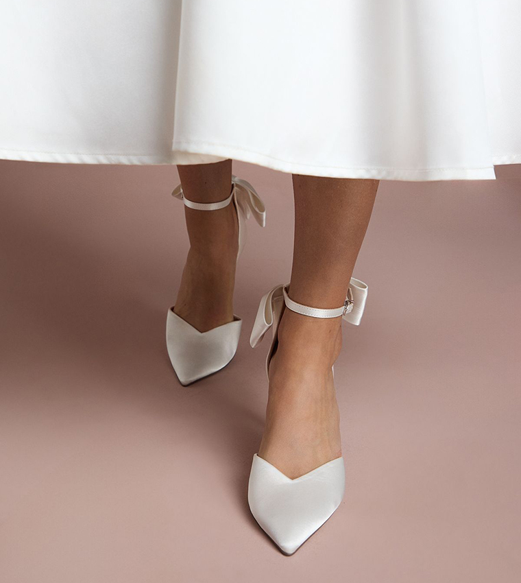 Bridal Kittie Satin Back Bow Stiletto Heel Pumps