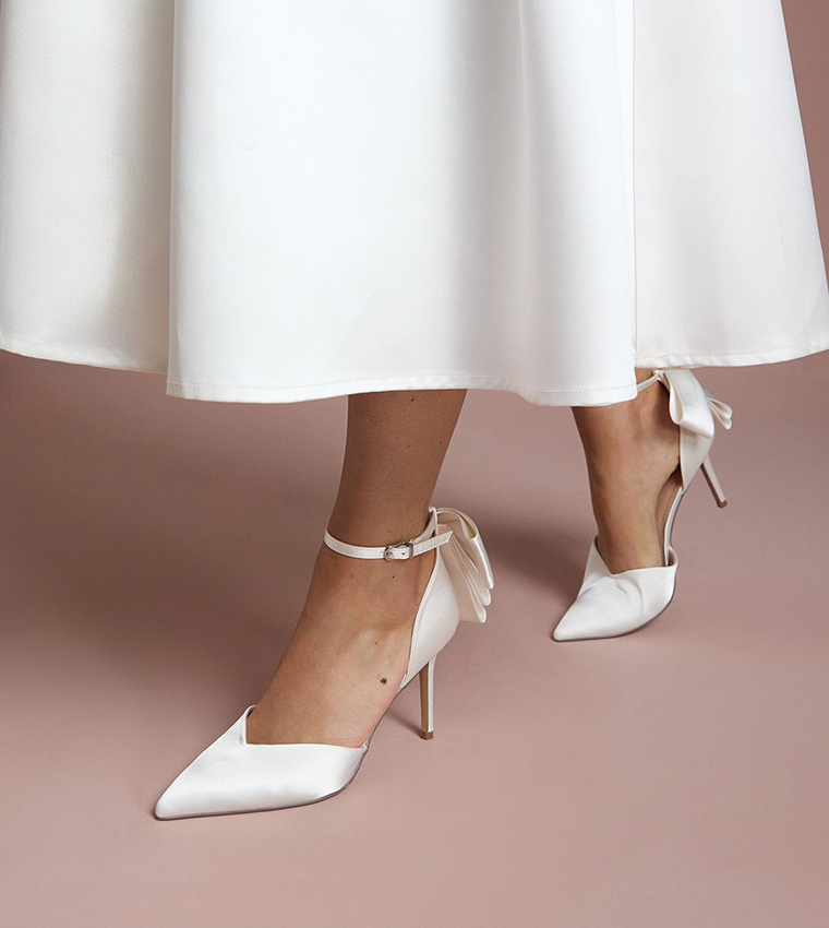 Bridal Kittie Satin Back Bow Stiletto Heel Pumps