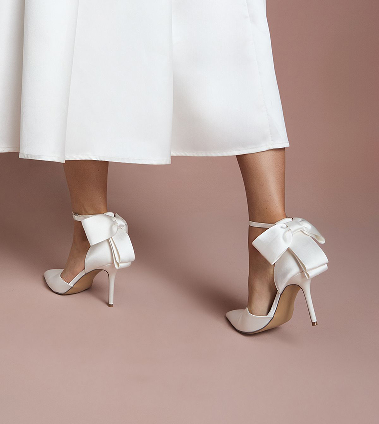 Bridal Kittie Satin Back Bow Stiletto Heel Pumps