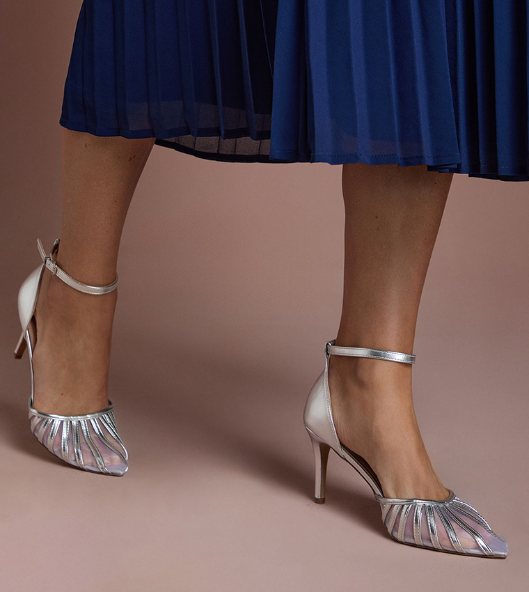 Krystal Metallic Faux Leather Mesh Detail Stiletto Heel Pumps