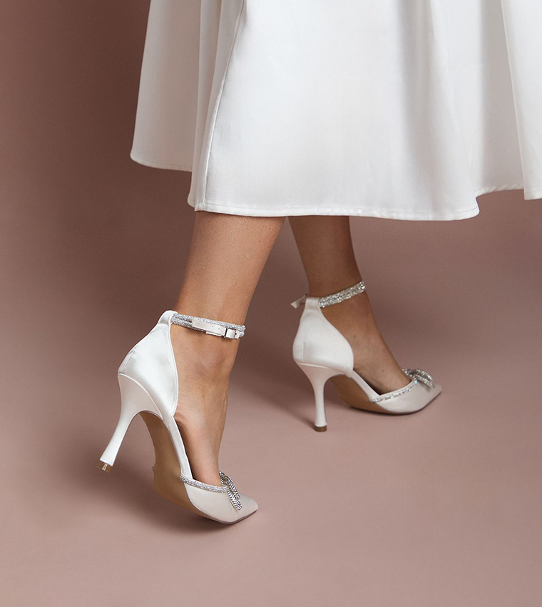 Bridal Krissy Satin Diamante Bow Stiletto Heel Pumps
