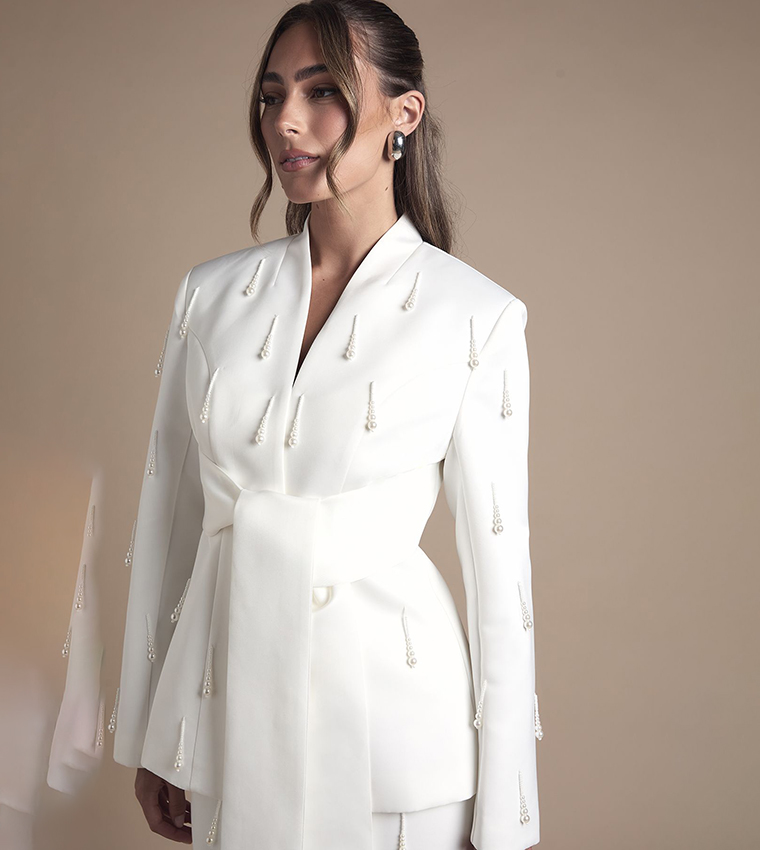 Pearl Detail Wrap Satin Bridal Blazer