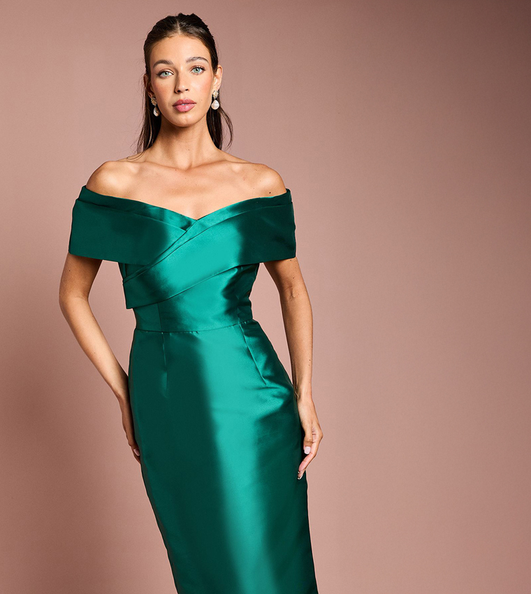 Twill Bardot Maxi Bridesmaid Dress