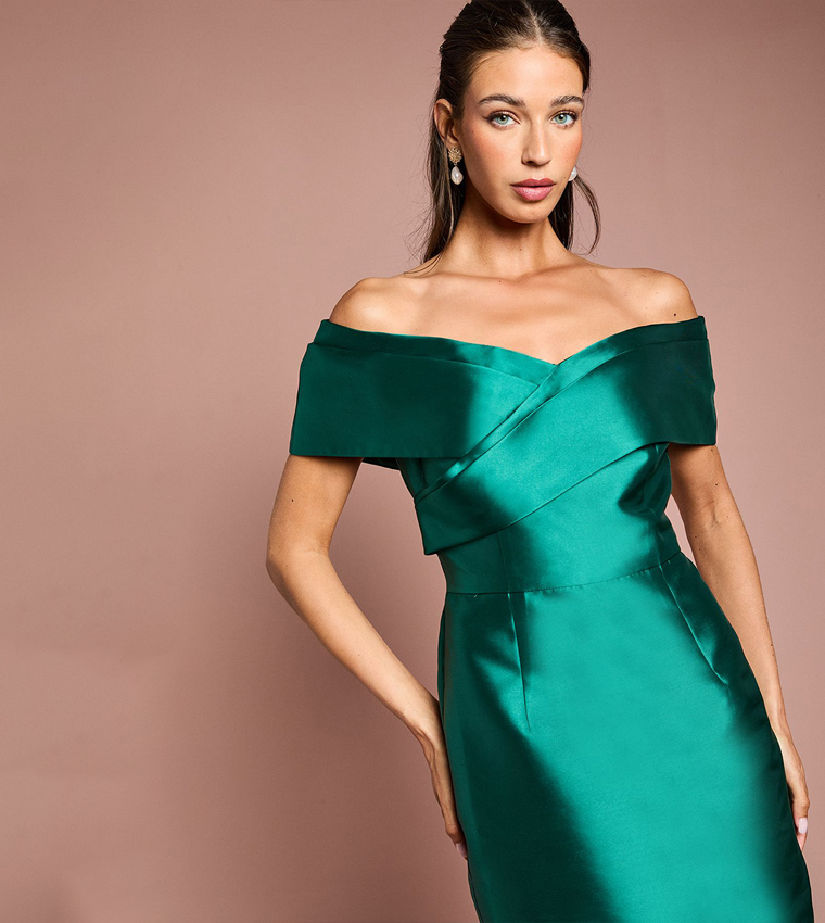 Twill Bardot Maxi Bridesmaid Dress