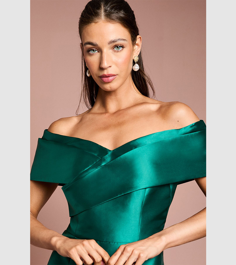 Twill Bardot Maxi Bridesmaid Dress