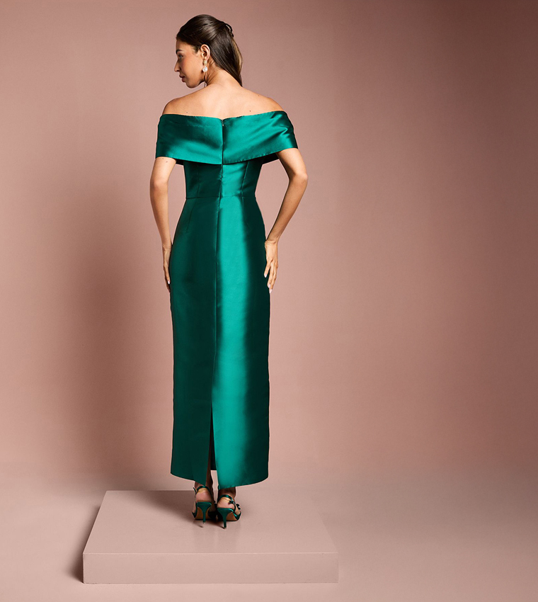 Twill Bardot Maxi Bridesmaid Dress