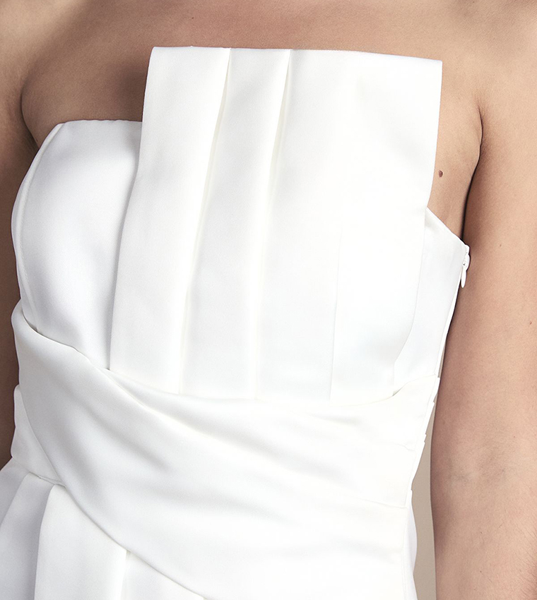 Strapless Bow and Twist Waist Detail Column Maxi Wedding Dress