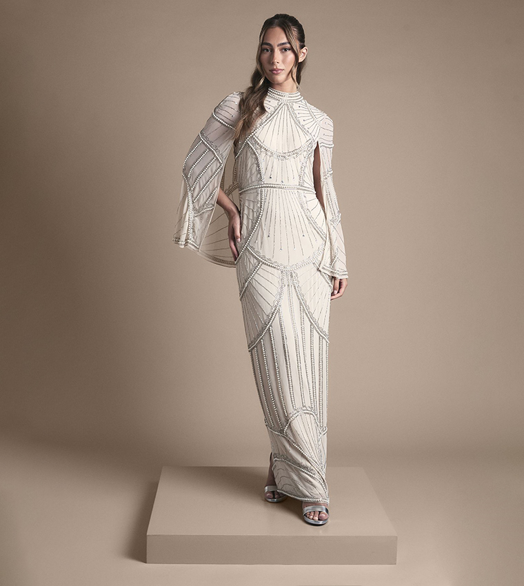 Embellished Column Maxi Wedding Dress