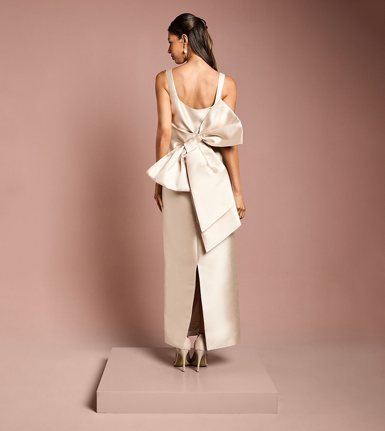 Twill Sleeveless Column Bridesmaid Maxi Dress