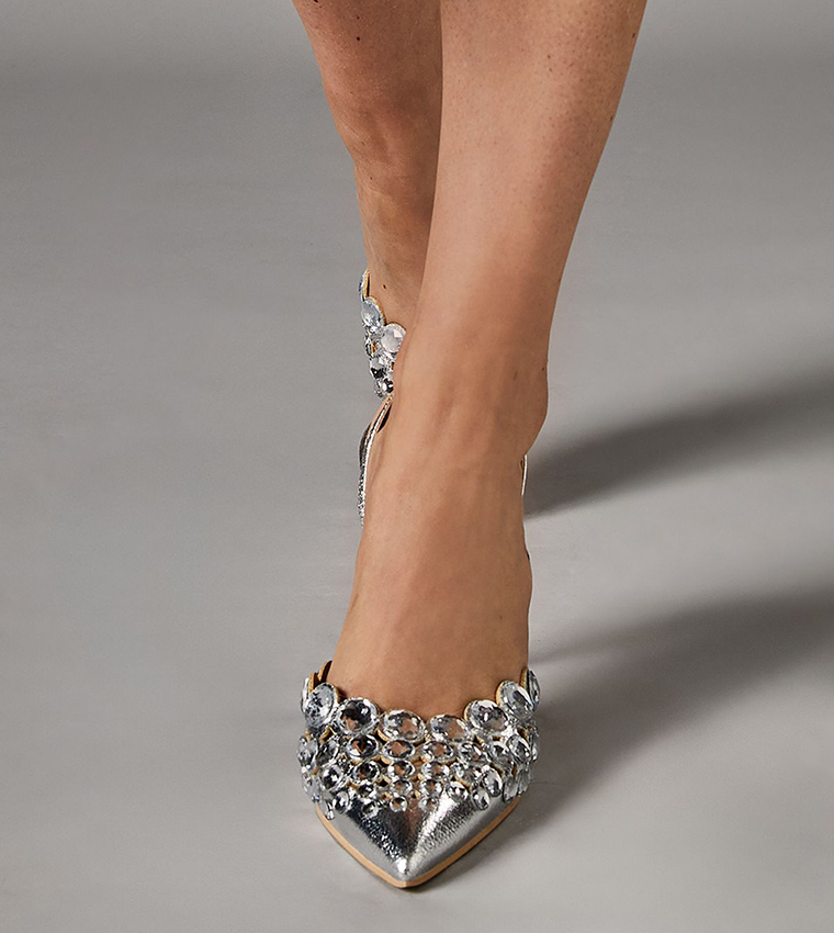 Catalina Metallic Textile Embellished Slingback Very Stiletto Heel Pumps