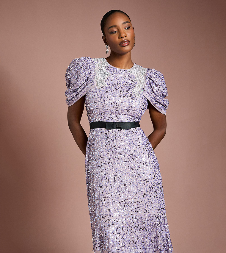 فستان ميدي كم باف ترتر